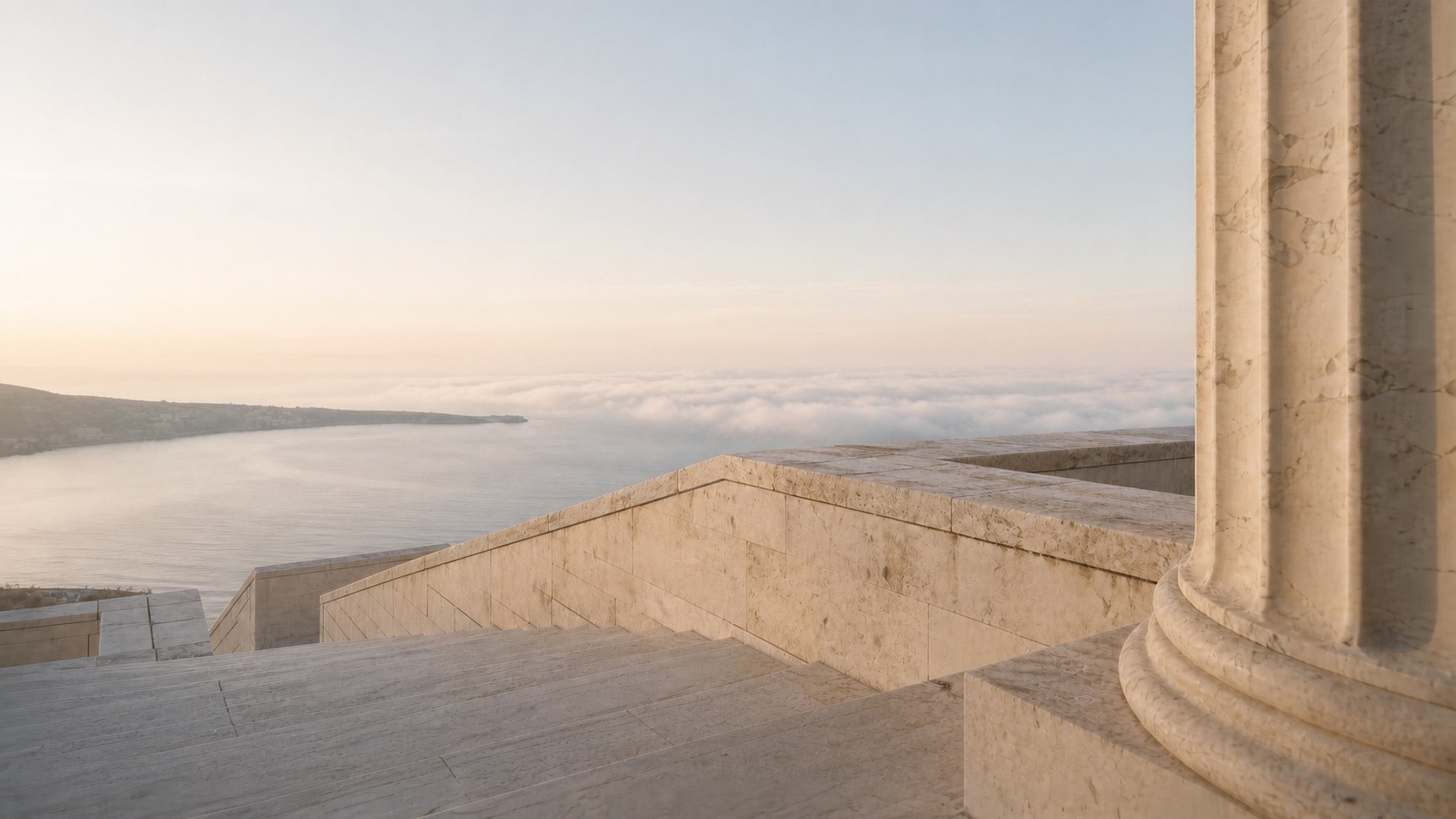Marble architecture overlooking a calm sea
